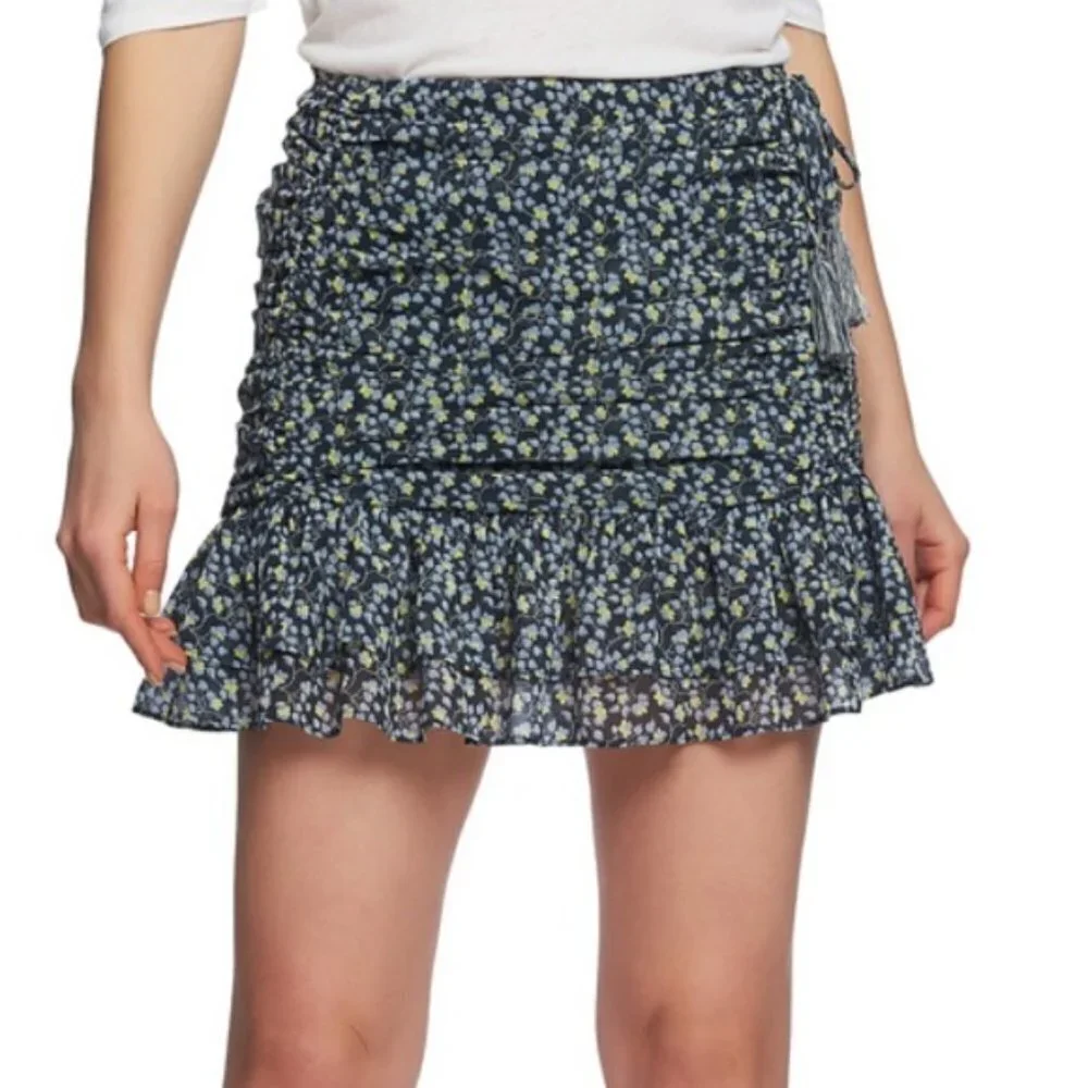 ✅ 1. State Floral Ruched Ruffled Mini Skirt SIZE 0‎ BLUE FLORAL